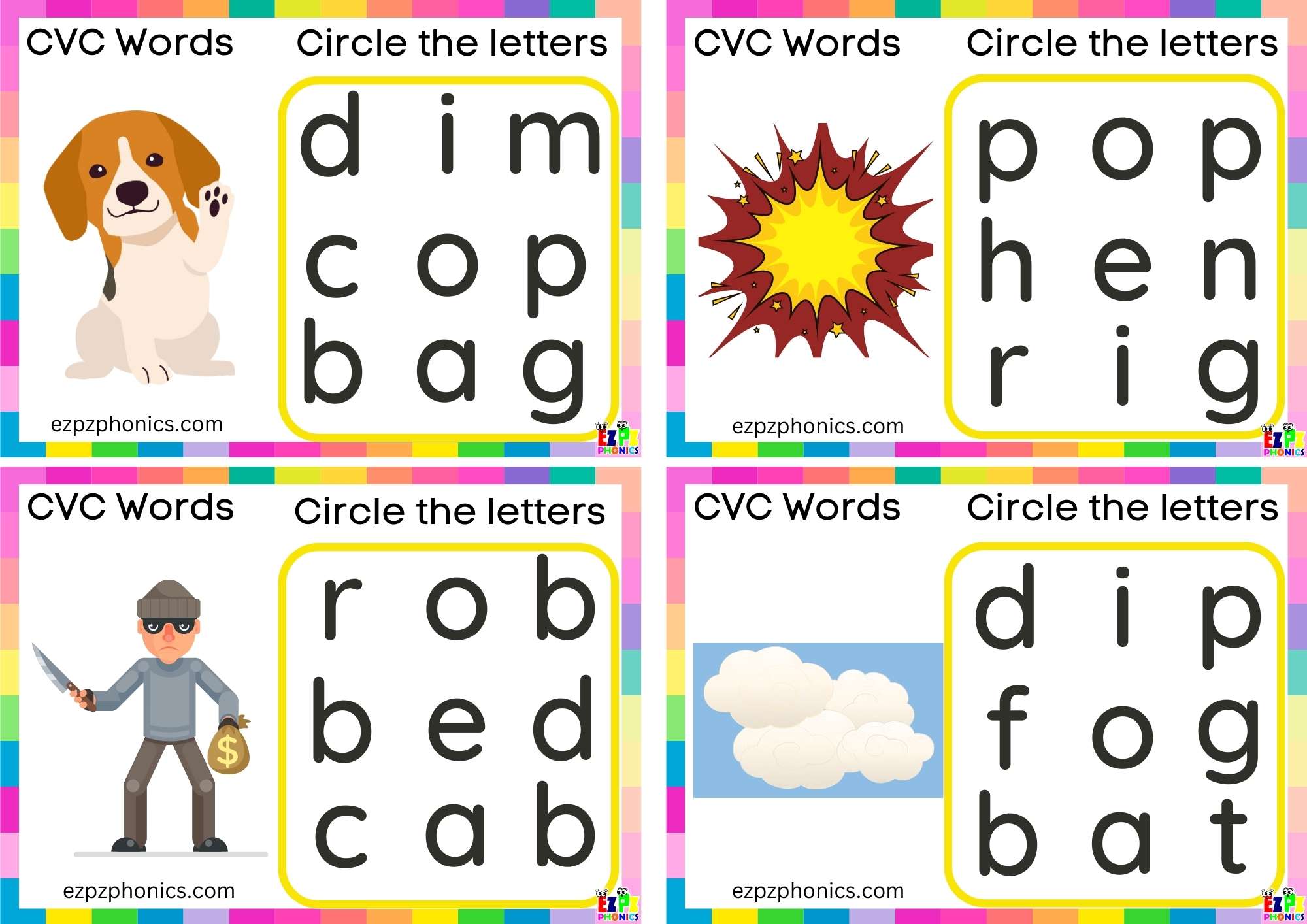 Short o Vowel CVC words Circle the letters to make the words 3